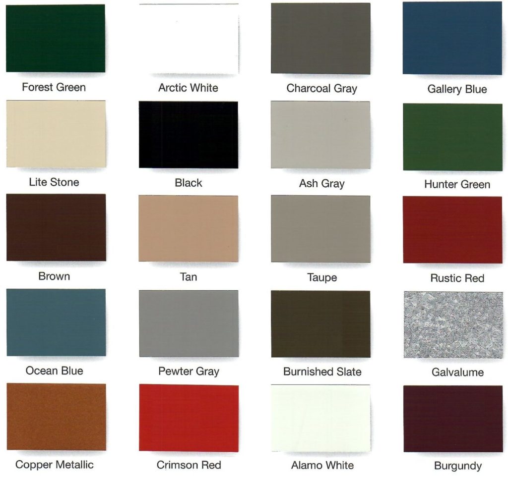 Color chart of Premium Steel Buildings