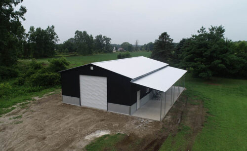 30x50x12 Metal garage with lean-to
