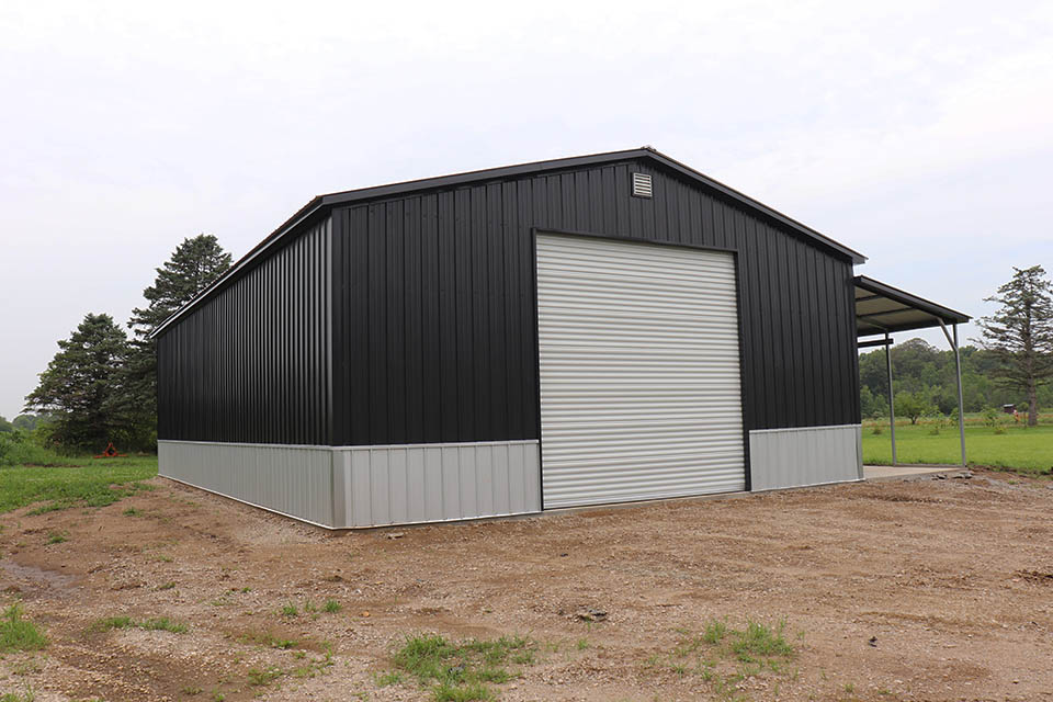 30x50x12 Metal garage with lean-to